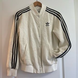 Adidas Originals Cream Lace Jacket with Black Stripes and Logo Womens Small